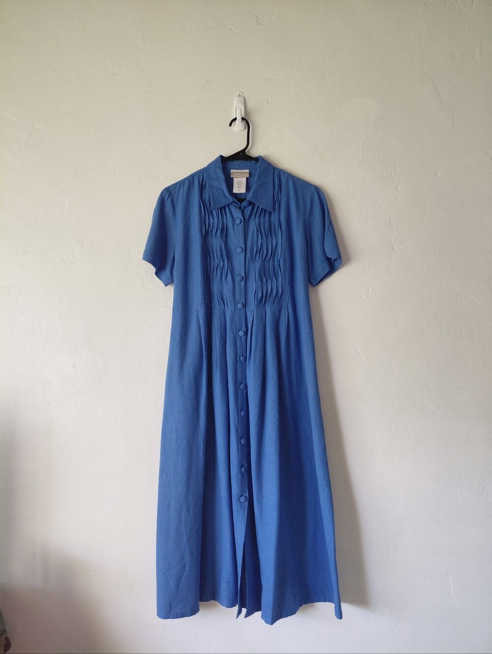 Coldwater Creek Blue Button Front Midi Dress Cotton Blend